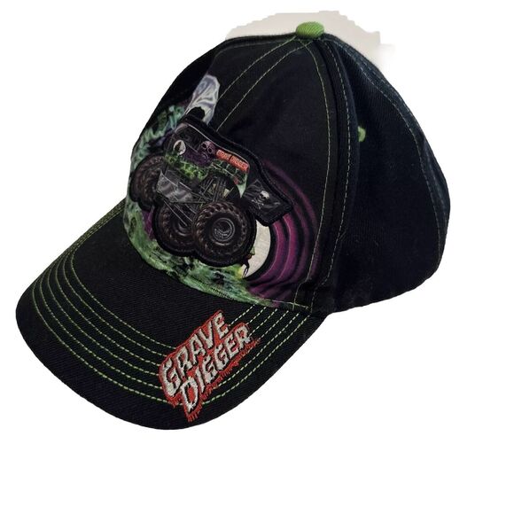 Grave Digger Monster Jam Hat Souvenir Cap Snapback Black Green Large Logo Script - Picture 3 of 8